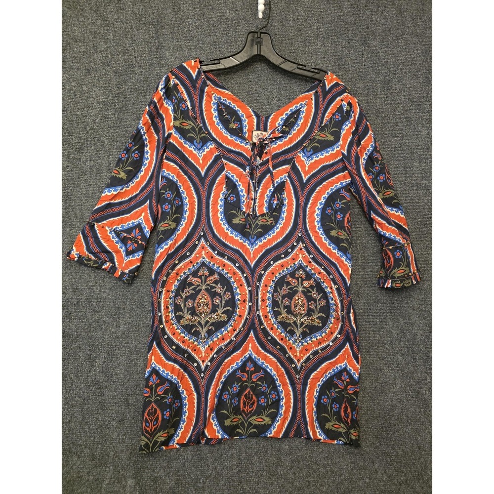 Juicy Couture Blouse Womens 4 Multicolor Paisley Beaded Silk Tunic Top Boho